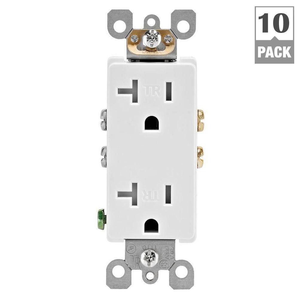 Decora 20 Amp Ultrasonic Tamper Resistant Duplex Outlet, White (10-Pack) - Super Arbor