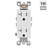 Decora 20 Amp Ultrasonic Tamper Resistant Duplex Outlet, White (10-Pack) - Super Arbor