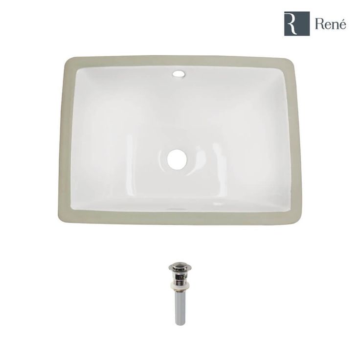 Rene 18.25 in. Undermount Bathroom Sink in White with Pop-Up Drain in Brushed Nickel