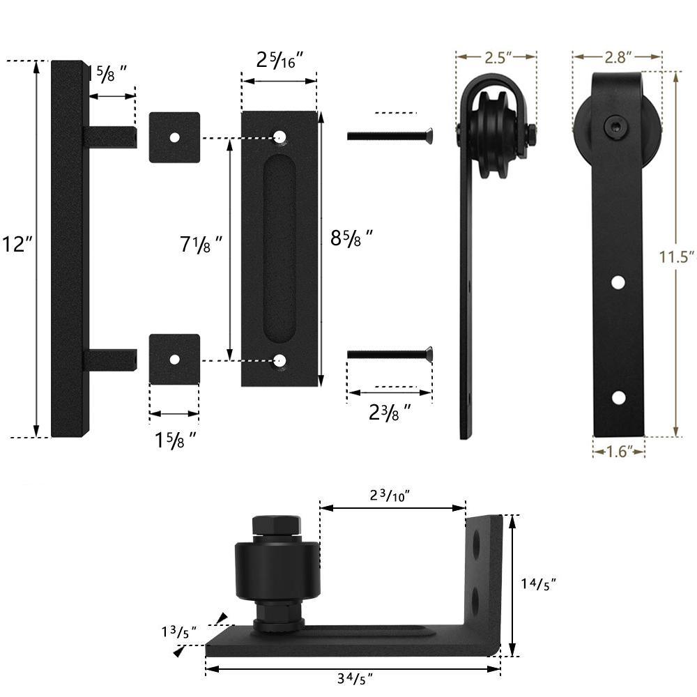 8 ft./96 in. Black Steel Bent Strap Sliding Barn Door Track and Hardware Kit with 12 in. Square Handle and Floor Guide - Super Arbor