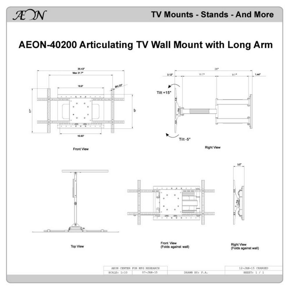 Full Motion TV Wall Mount with Included HDMI Cable, Fits 37 in. - 70 in. TV and VESA Compatible 600 mm x 400 mm - Super Arbor
