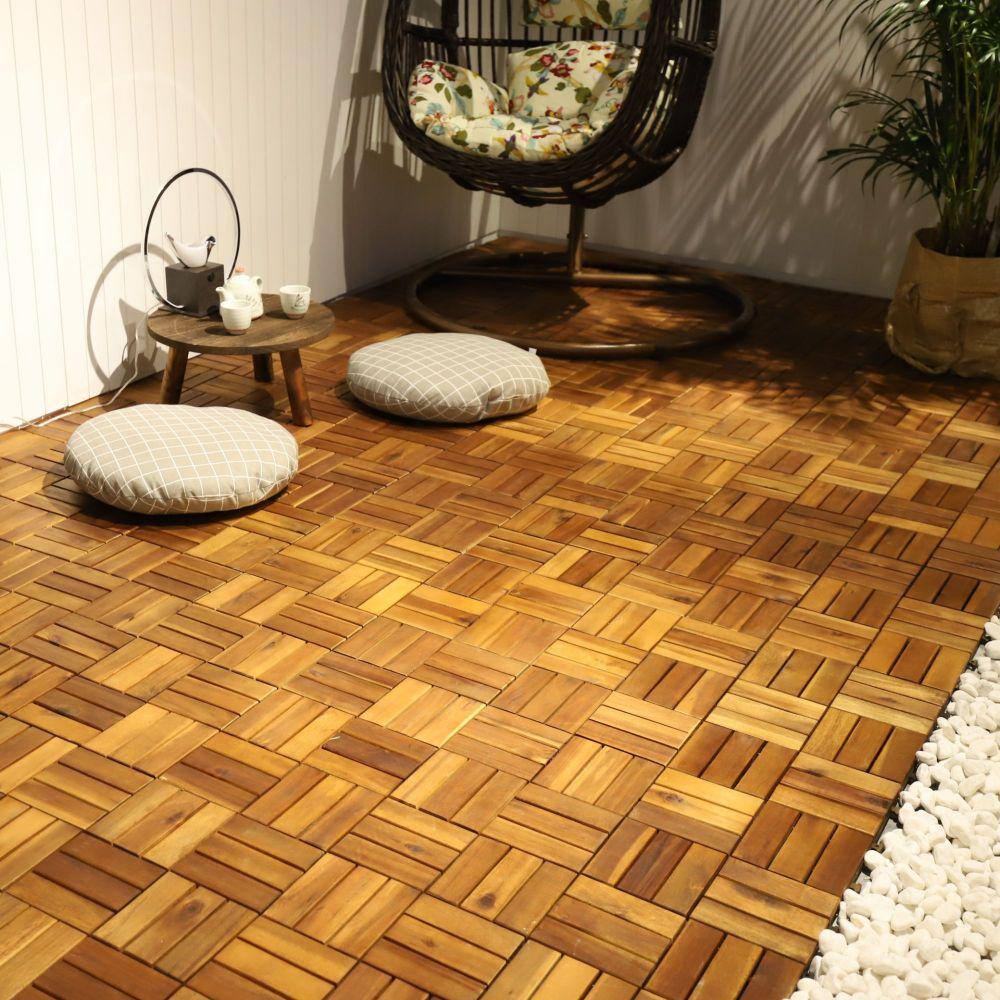 Courtyard Casual Parkay Pattern 12 in. x 12 in. Acacia Deck Tile in Teak Pack of 9