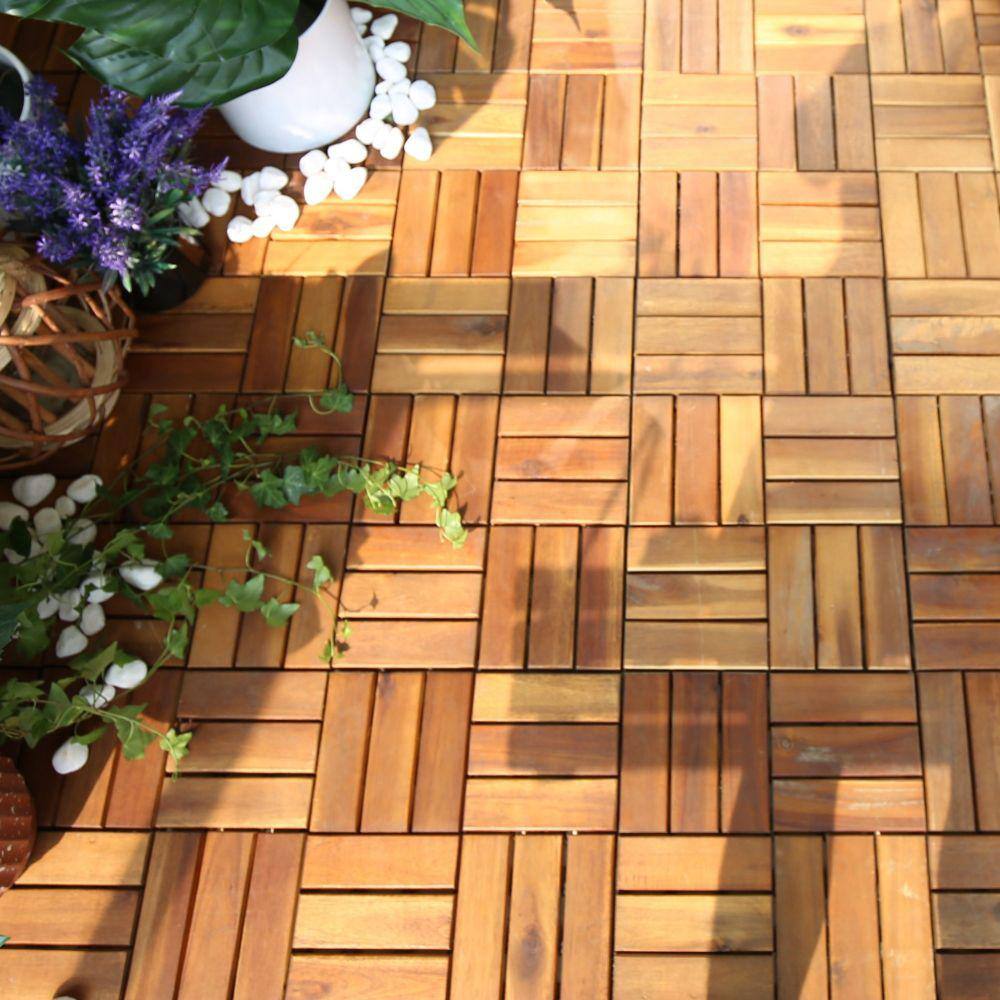 Courtyard Casual Parkay Pattern 12 in. x 12 in. Acacia Deck Tile in Teak Pack of 9