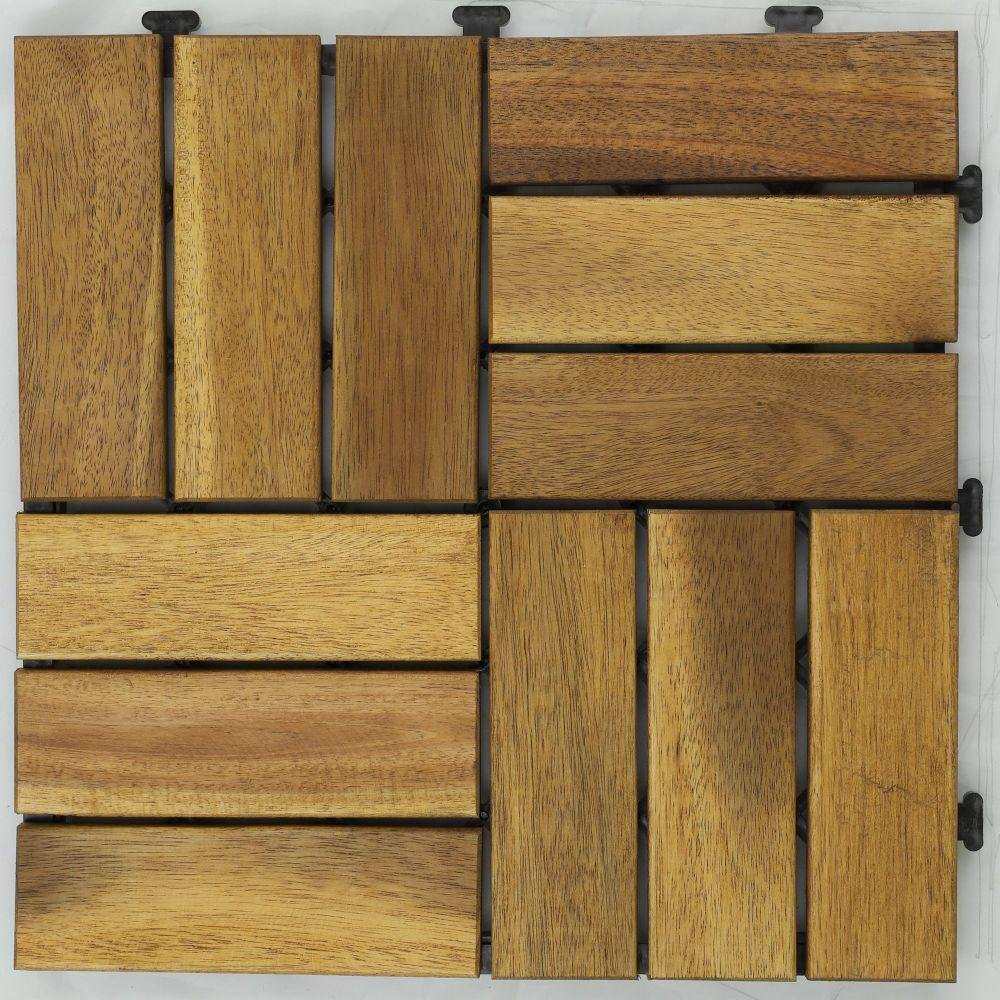 Courtyard Casual Parkay Pattern 12 in. x 12 in. Acacia Deck Tile in Teak Pack of 9