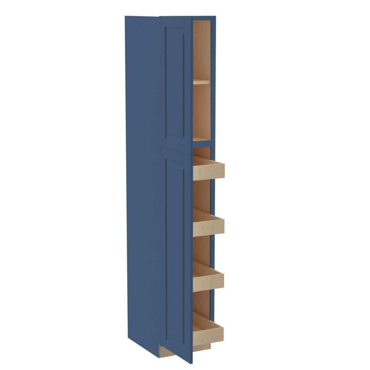 Home Decorators Collection Grayson 18 in. W x 24 in. D x 96 in. H Assembled Plywood Pantry Kitchen Cabinet in Mythic Blue with 4ROT Soft Close LH