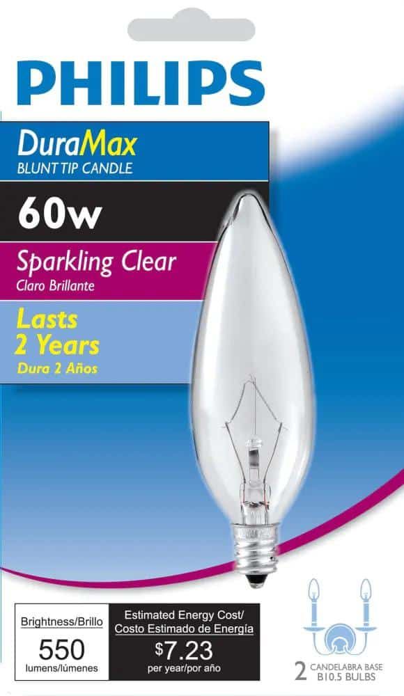 Philips 60-Watt Equivalent Halogen B10.5 Blunt Tip Candle Light Bulb (2-Pack)