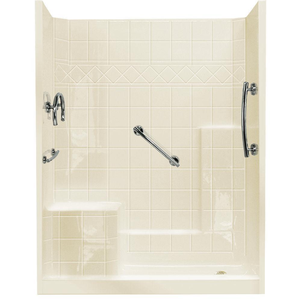 60 in. x 33 in. x 77 in. Freedom Low Threshold 3-Piece Shower Kit in White with Chrome Package Right Seat and Left Drain - Super Arbor