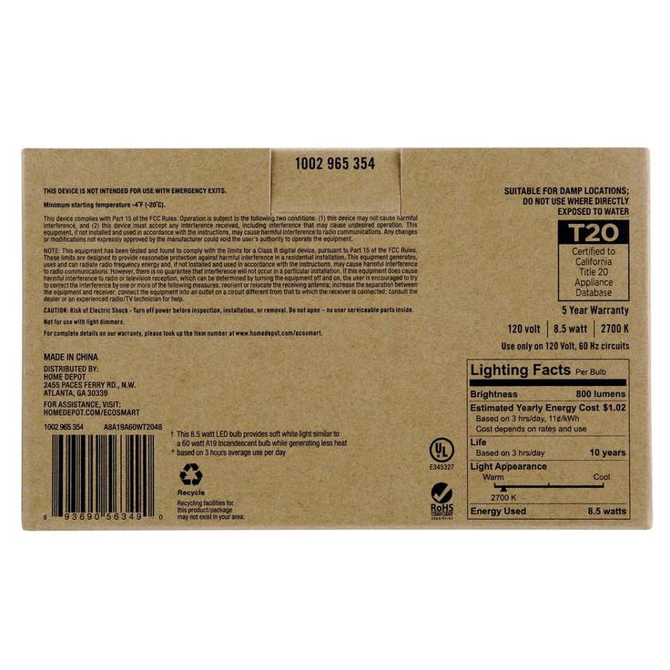 EcoSmart 60-Watt Equivalent A19 Non-Dimmable LED Light Bulb, Soft White, 16-Pack