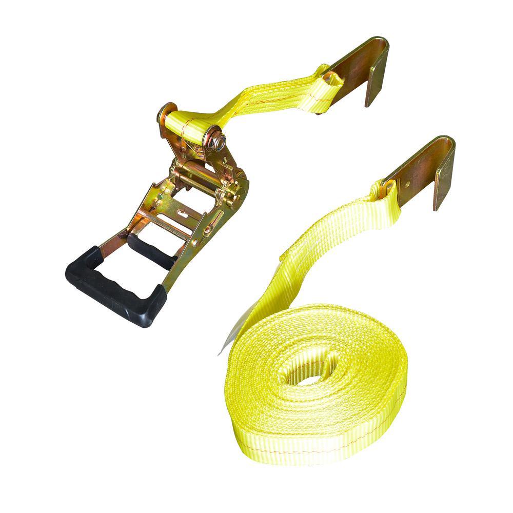 2 in. x 27 ft. x 10,000 lbs. Flat Hook Ratchet Tie Downs (4-Pack) - Super Arbor