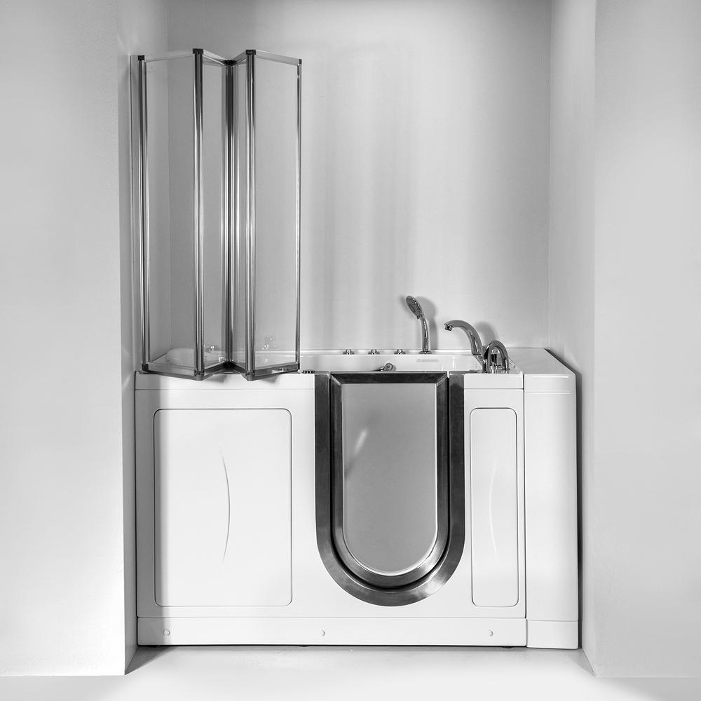 Elite 52 in. Walk-In Whirlpool and Air Bath Bathtub in White with RH Door, Thermostatic Faucet, Dual Drain,Shower Screen - Super Arbor
