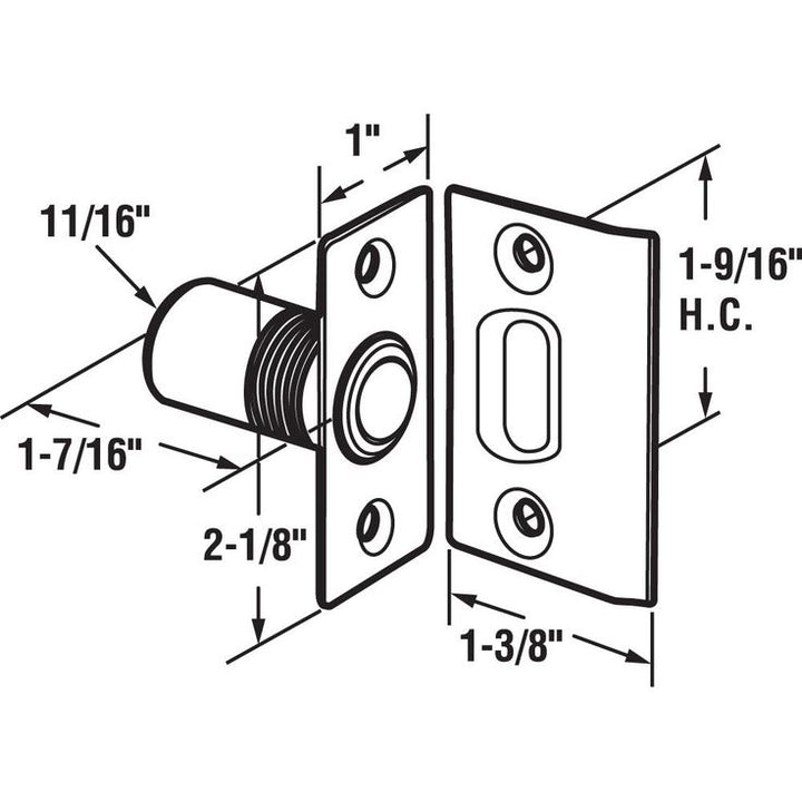 11/16 in. Solid Brass Housing and Plates w/Steel Ball Catch and Inner Spring for Hinged Doors
