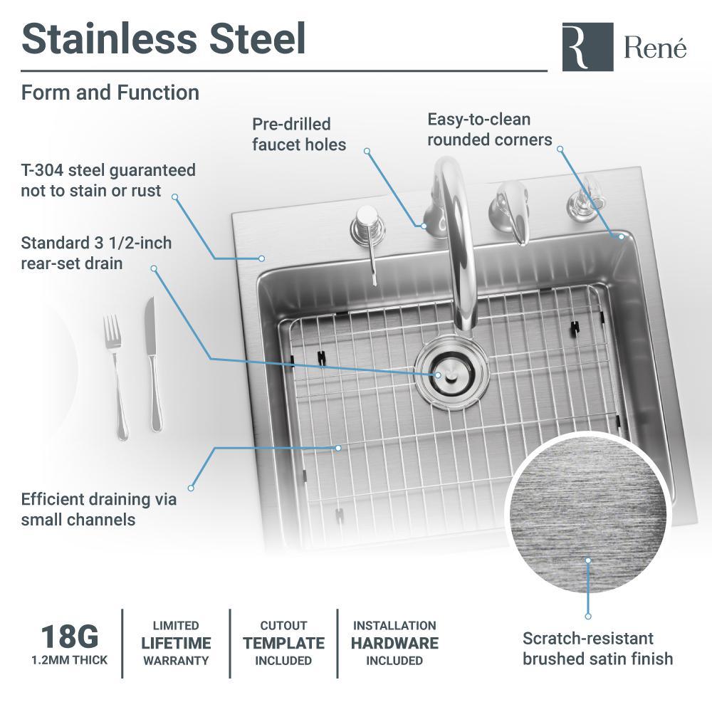 Drop-in Stainless Steel 23 in. 3-Hole Single Bowl Kitchen Sink Kit - Super Arbor