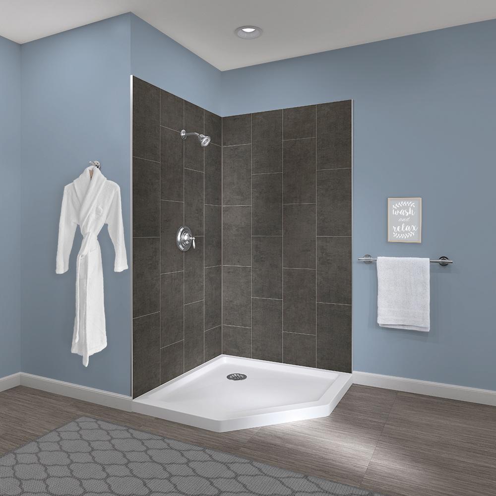 Jetcoat 42 in. x 78 in. 2-Piece Easy-Up Adhesive Neo-Angle Shower Surround in Slate - Super Arbor