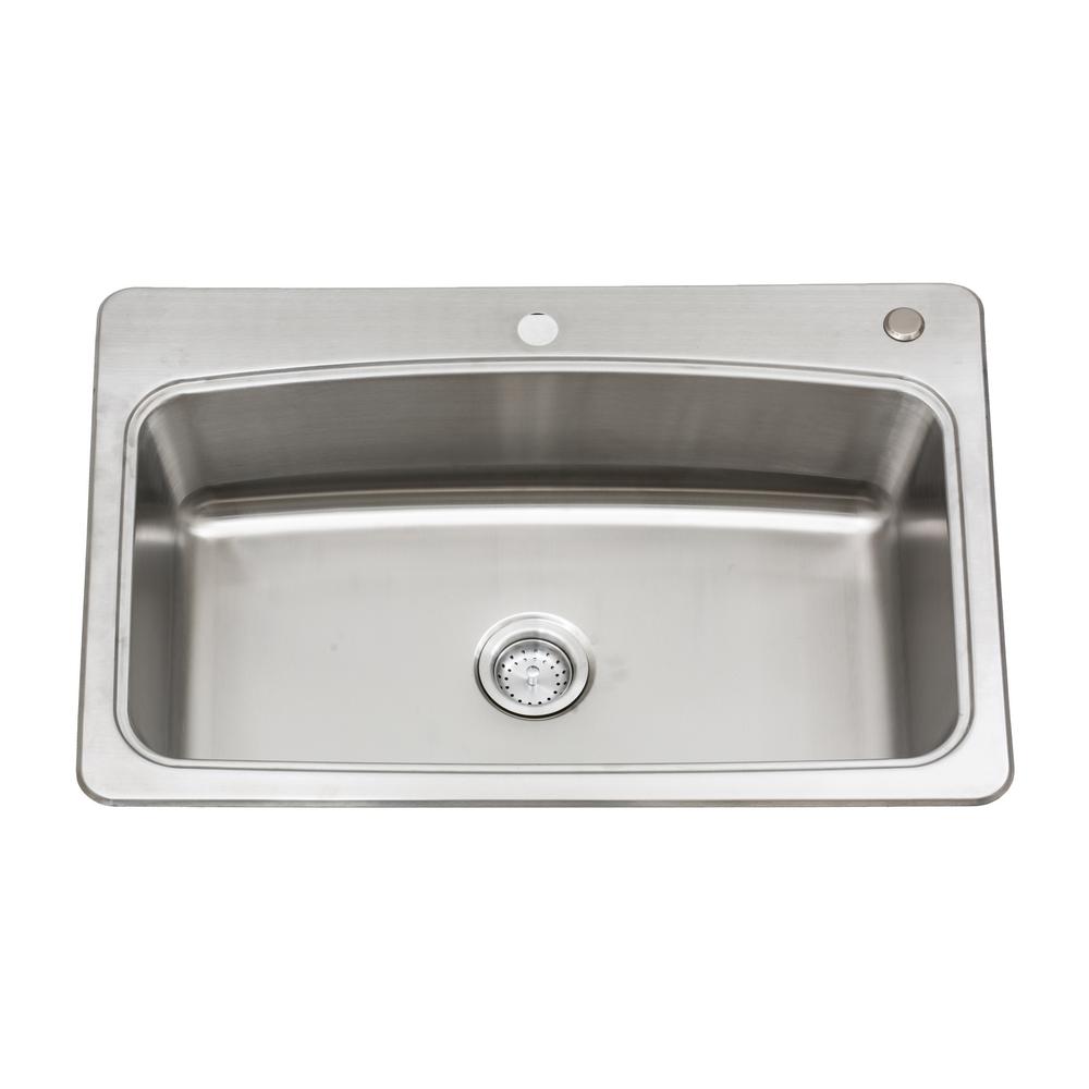 All-in-One Stainless Steel 33 in. 2-Hole Single Bowl Drop-in Kitchen Sink Kit with Faucet and Strainer - Super Arbor