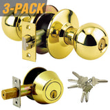 Stainless Steel Grade 3 Combo Lock Set with Entry Door Knob and Deadbolt, 18 SC1 Keys Total, (3-Pack, Keyed Alike) - Super Arbor