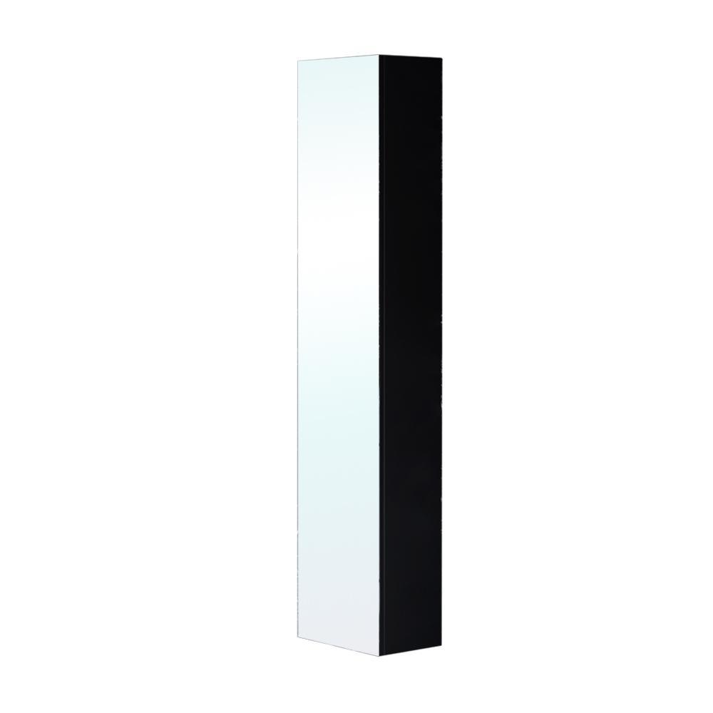 Chania 11.8 in. W x 8.7 in. D x 59 in. H Wall Mounted Linen Cabinet with Mirror in Black - Super Arbor