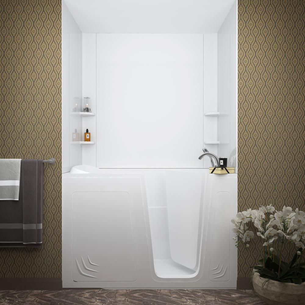 Rampart 5 ft. Walk-in Whirlpool and Air Bathtub with Flat Easy Up Adhesive Wall Surround in White - Super Arbor