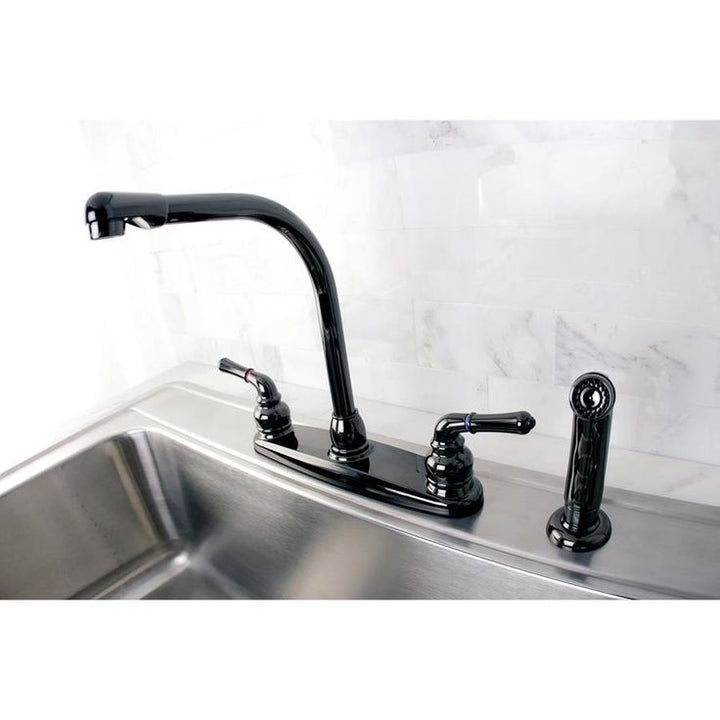 Kingston Brass Black Stainless Steel 2-Handle Deck-Mount High-Arc Handle Kitchen Faucet
