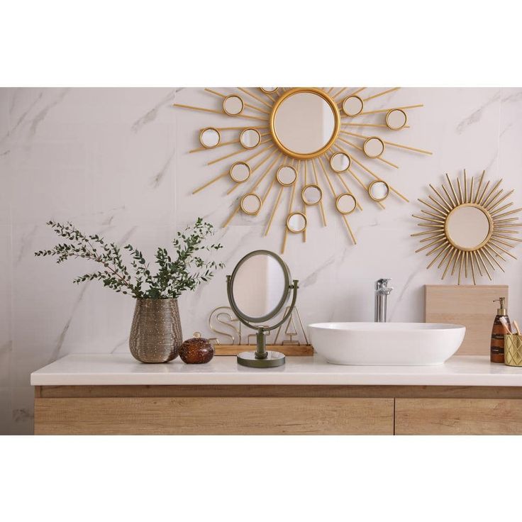 Allied Brass 8-in x 15-in Satin Brass Double-Sided Magnifying Countertop Vanity Mirror