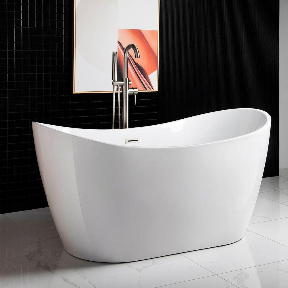 Ladlow 59 in. Acrylic Freestanding Double Slipper Flat Bottom Soaking Bathtub with Drain and Overflow Included in White - Super Arbor