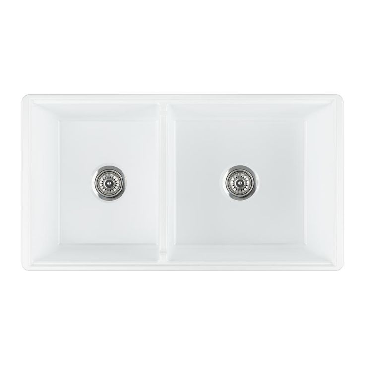 Delux Fireclay 33 in. Double Bowl Farmhouse Kitchen Sink with Workstation