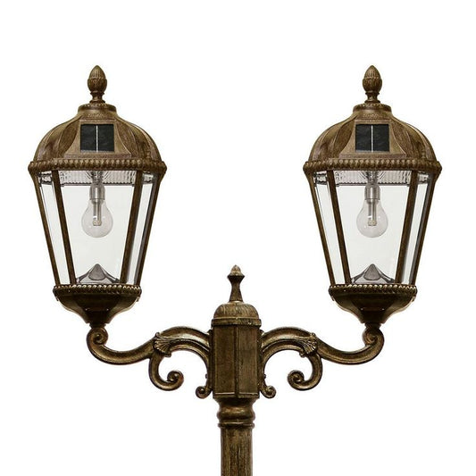Royal Bulb Series 2-Head Weathered Bronze Integrated LED Outdoor Solar Lamp Post with the GS Solar LED Light Bulb