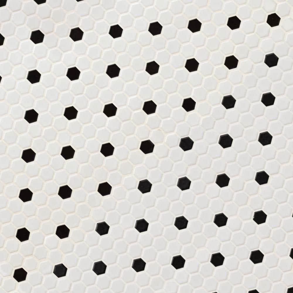MSI Adelaide Hexagon Black and White Dot 10.16 in. x 11.71 in. Matte Porcelain Floor and Wall Mosaic Tile (12.45 sq. ft./Case)