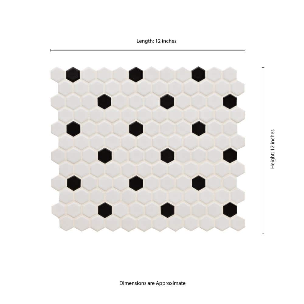 MSI Adelaide Hexagon Black and White Dot 10.16 in. x 11.71 in. Matte Porcelain Floor and Wall Mosaic Tile (12.45 sq. ft./Case)