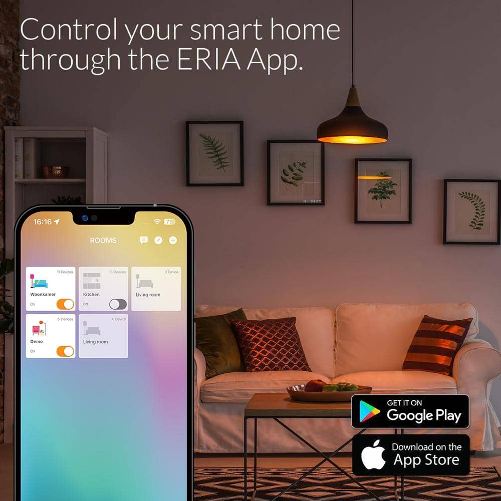ERIA Soft White Smart Light 60W Equivalent A19 Dimmable CRI 90+ Wireless Lighting Starter Kit (2 Smart Bulbs and Hub)