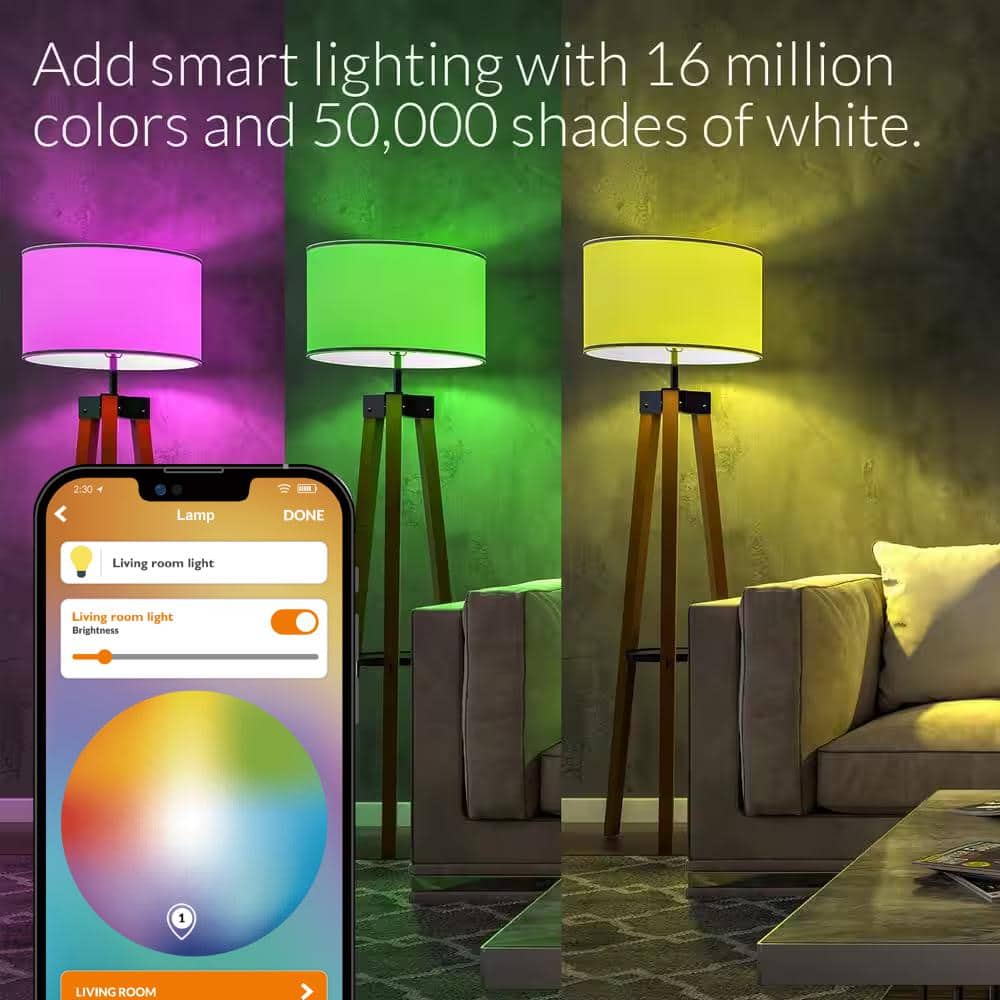 ERIA Soft White Smart Light 60W Equivalent A19 Dimmable CRI 90+ Wireless Lighting Starter Kit (2 Smart Bulbs and Hub)