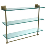 Montero 16 in. L  x 18 in. H  x 6-1/4 in. W 3-Tier Clear Glass Bathroom Shelf with Towel Bar in Satin Chrome - Super Arbor