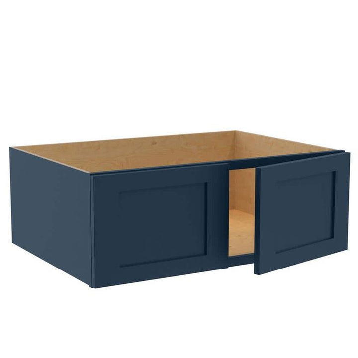 Home Decorators Collection Newport 33 in. W x 24 in. D x 12 in. H Assembled Plywood Wall Bridge Kitchen Cabinet in Mythic Blue with Soft Close