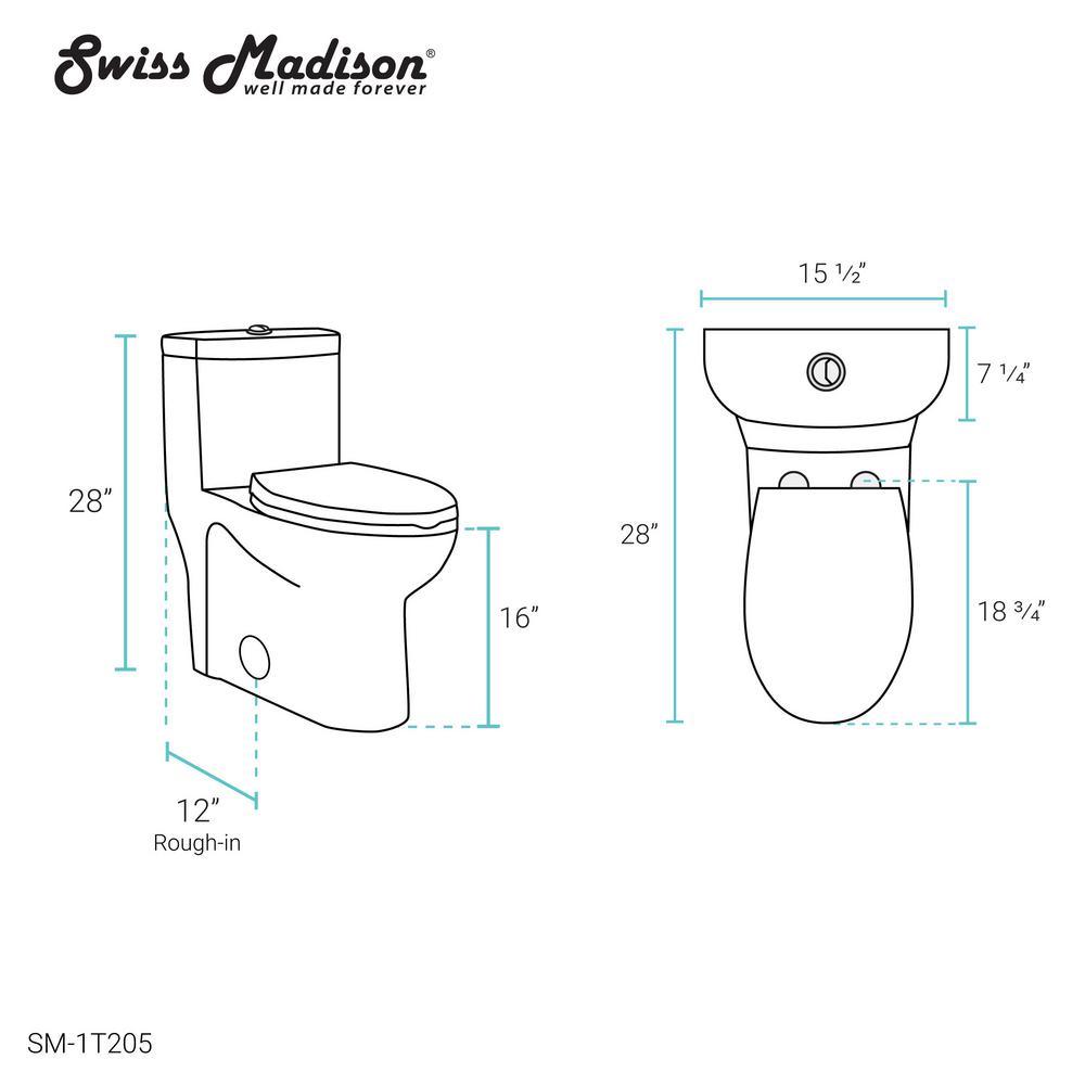 Sublime 1-Piece 0.8/1.28 GPF Dual Flush Elongated Toilet in White - Super Arbor
