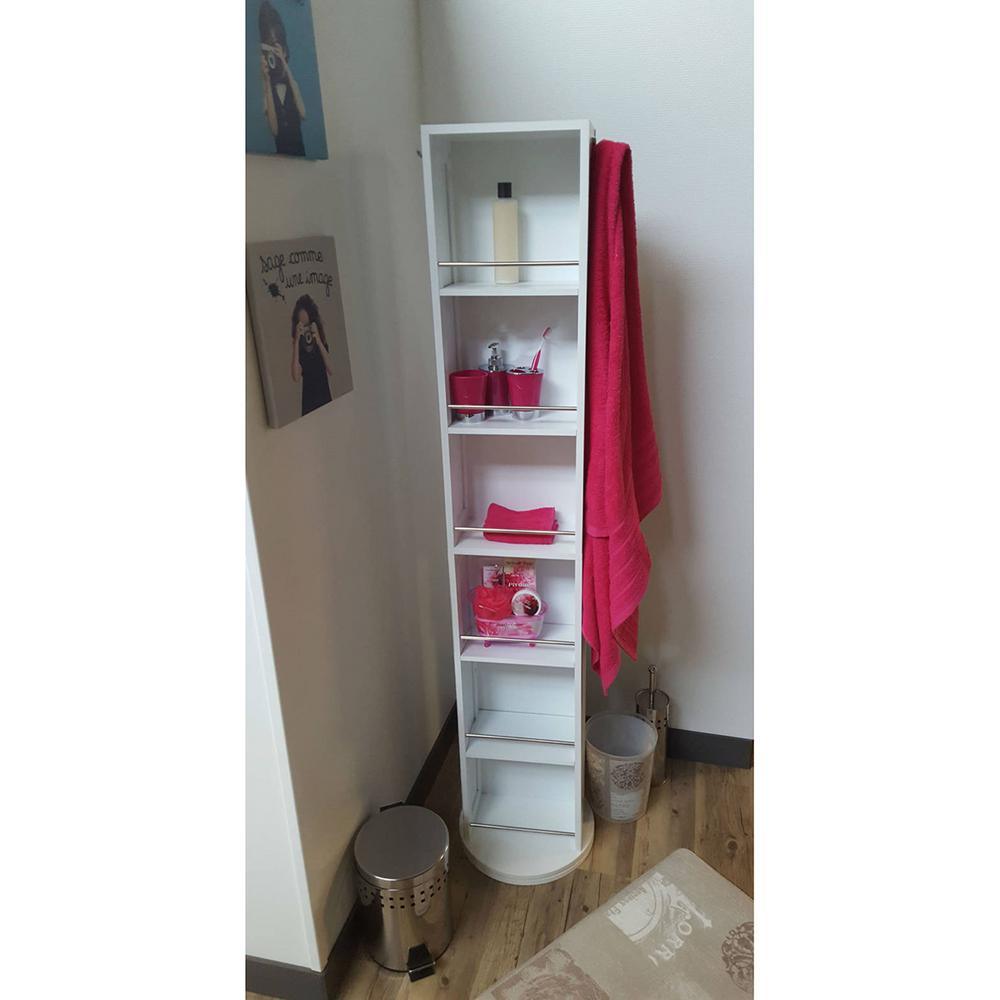 11.81 in. L x 6.89 in. W x 66.73 in. H Swivel Storage Cabinet Organizer Tower Free Standing Linen Tower Mirror in White - Super Arbor