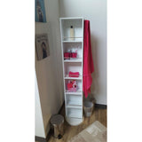 11.81 in. L x 6.89 in. W x 66.73 in. H Swivel Storage Cabinet Organizer Tower Free Standing Linen Tower Mirror in White - Super Arbor