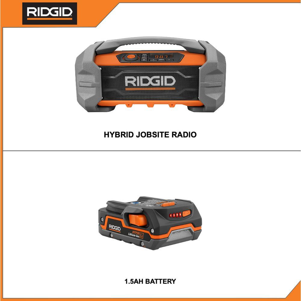 18-Volt Cordless Hybrid Jobsite Radio with Bluetooth Wireless Technology with 1.5 Ah Lithium-Ion Battery - Super Arbor