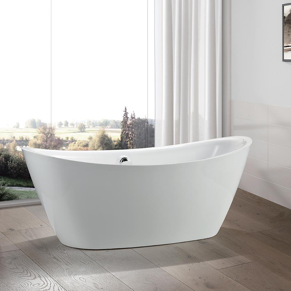 Valence 71 in. Acrylic Flatbottom Freestanding Bathtub in White - Super Arbor