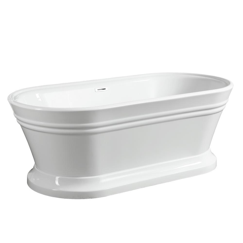 Versailles 59 in. Acrylic Flatbottom Freestanding Bathtub in White - Super Arbor