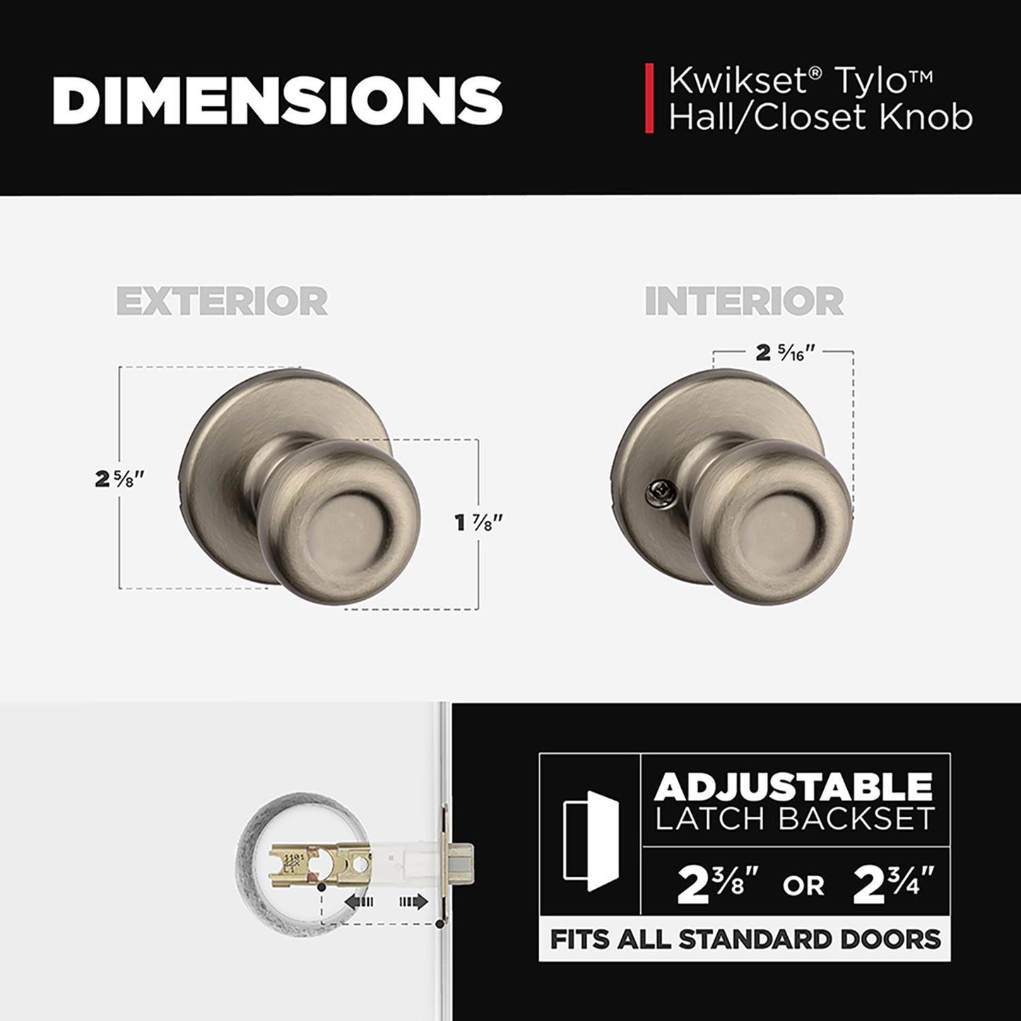 Kwikset Tylo Antique Brass Passage Door Knob, Universal Handing