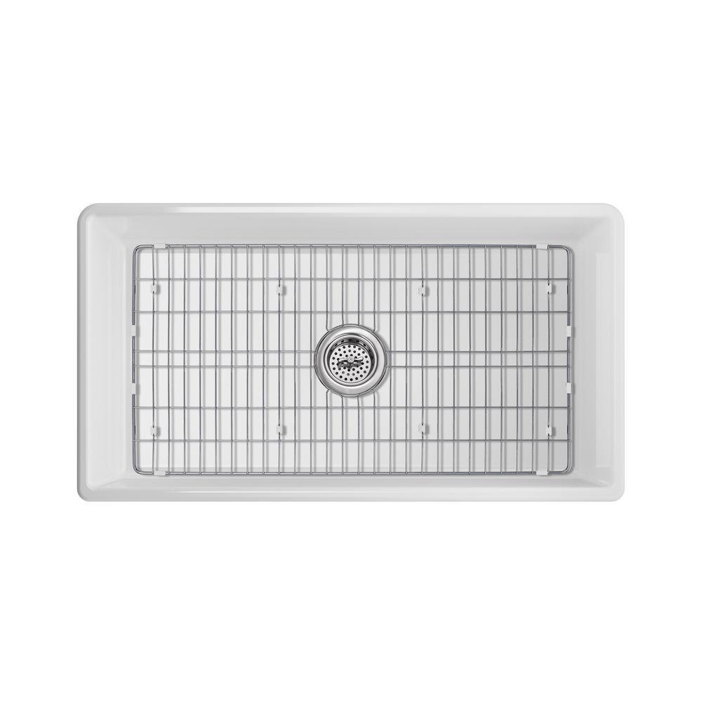 Fireclay 33 in. Single Bowl Apron-Front Farmhouse Kitchen Sink with Grid and Drain Assembly - Super Arbor