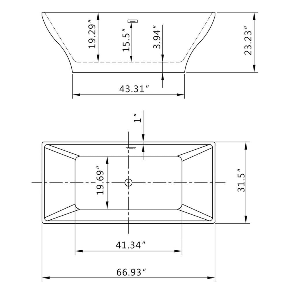 67 in. Fiberglass White Acrylic Tub for Bathtub with Tub Filler Combo - Modern Flat Bottom Stand Alone Tub - Super Arbor