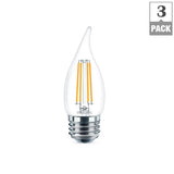 Philips 60-Watt Equivalent B11 Dimmable Edison Glass LED Candle Light Bulb Bent Tip Medium Base Soft White (2700K) (3-Pack)