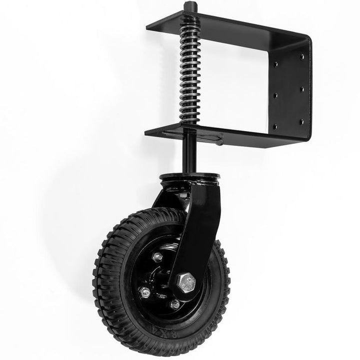 8 in. Black Heavy-Duty Spring-Loaded Gate Caster with Adjustable Bracket and 200 lbs. Load Rating