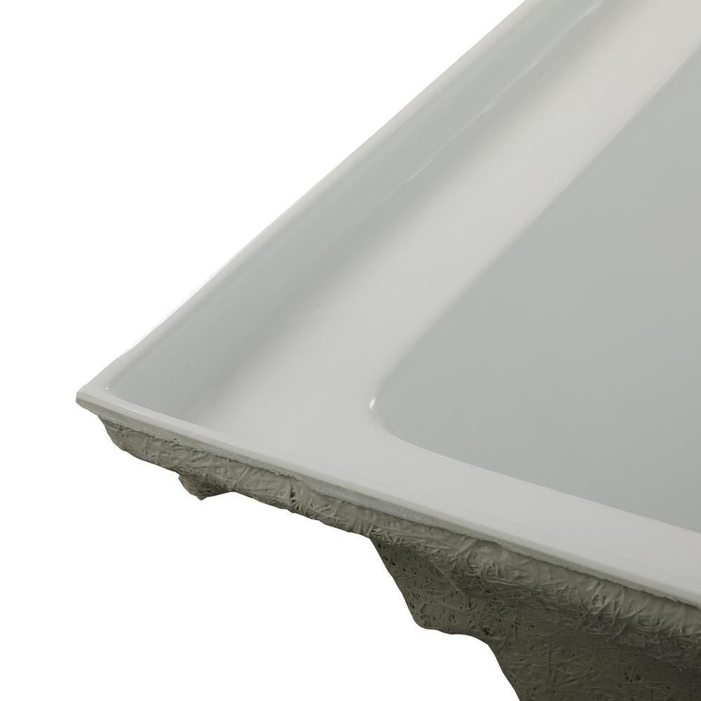 59.76 in. Left-Hand Acrylic Center Drain Rectangular Alcove Bathtub in White - Super Arbor