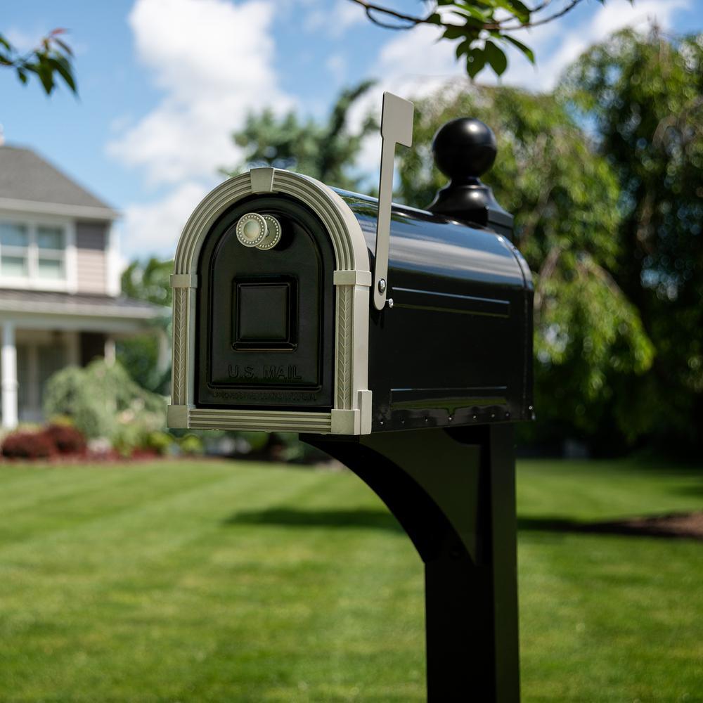 Brunswick Large, Steel, Post-Mount Mailbox, Black w/Brushed Nickel - Super Arbor