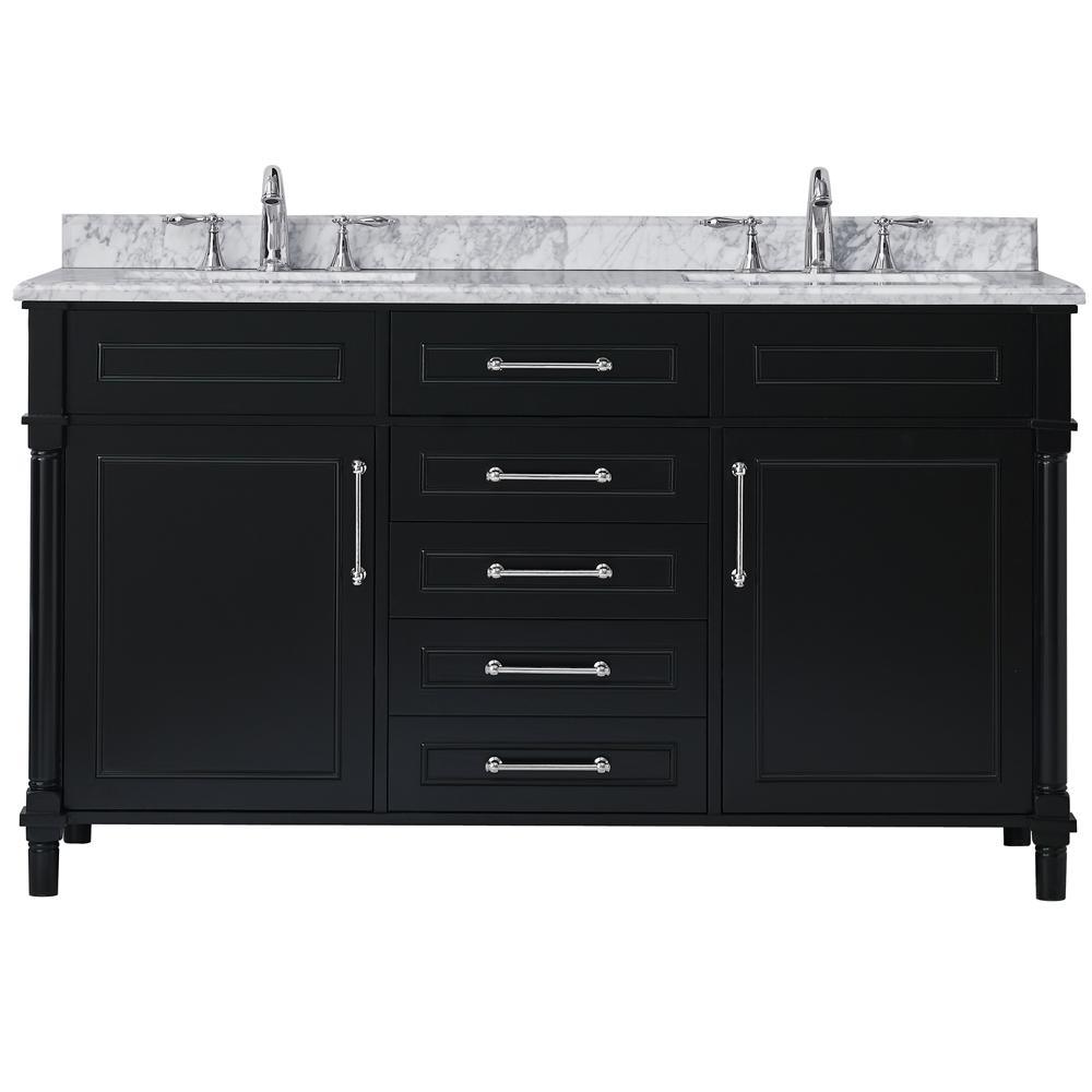 Aberdeen 60 in. W x 22 in. D Vanity in Black with Carrara Marble Top with White Sinks - Super Arbor