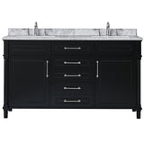 Aberdeen 60 in. W x 22 in. D Vanity in Black with Carrara Marble Top with White Sinks - Super Arbor
