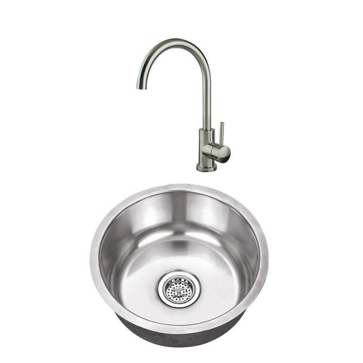 Undermount Stainless Steel 17-1/8 in. Round Single Bowl Bar Sink with Brushed Nickel Faucet