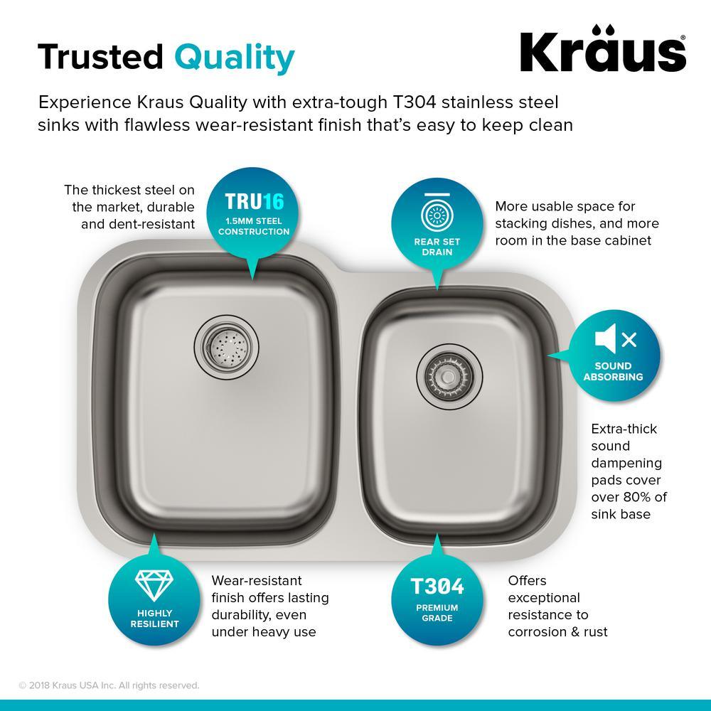 Premier Undermount Stainless Steel 32 in. 60/40 Double Bowl Kitchen Sink - Super Arbor
