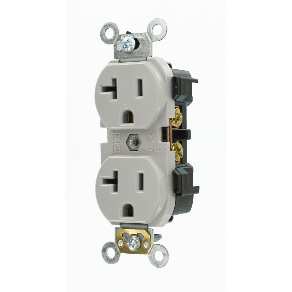 20 Amp Industrial Grade Heavy Duty Self Grounding Duplex Outlet, Gray - Super Arbor